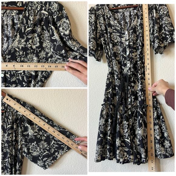 Faherty Tiered Mini Dress Sz S Boho Botanical Floral Tie Waist Button Front - Picture 9 of 11